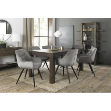 Turin Dark Oak 6-8 Seater Dining Table & 6 Dali Grey Velvet Fabric Chairs with Sand Black Powder Coated Legs