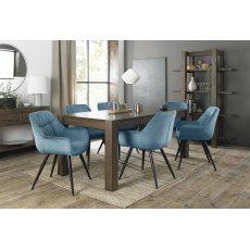 Turin Dark Oak Large 6-8 Seater Table & 6 Dali Petrol Blue Velvet Chairs