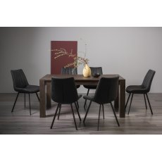 Turin Dark Oak 6-8 Seater Dining Table & 6 Fontana Dark Grey Faux Suede Fabric Chairs with Grey Hand Brushing on Black Powder Coated Legs