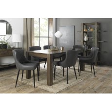Turin Dark Oak 6-10 Seater Dining Table & 8 Cezanne Dark Grey Faux Leather Chairs with Sand Black Powder Coated Legs