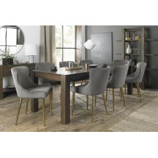 Turin Dark Oak 6-10 Seater Table & 8 Cezanne Grey Velvet Chairs - Gold Legs