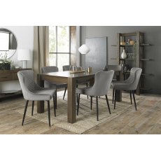 Turin Dark Oak 6-10 Seater Table & 8 Cezanne Grey Velvet Chairs - Black Legs