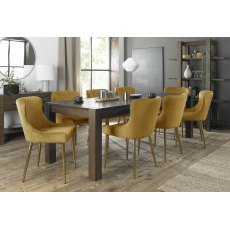 Turin Dark Oak 6-10 Seater Table & 8 Cezanne Mustard Velvet Chairs - Gold Legs