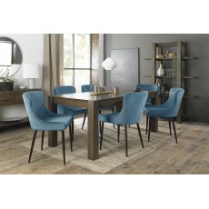 Turin Dark Oak 6-10 Seater Table & 8 Cezanne Petrol Blue Velvet Chairs - Black Legs