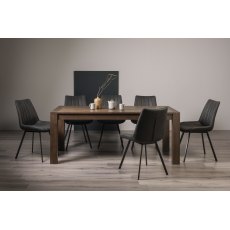 Turin Dark Oak 6-10 Seater Table & 8 Fontana Dark Grey Faux Suede Fabric Chairs