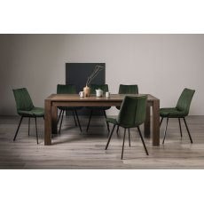 Turin Dark Oak 6-10 Seater Dining Table & 8 Fontana Green Velvet Fabric Chairs with Grey Hand Brushing on Black Powder Coated Legs