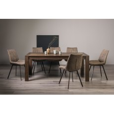 Turin Dark Oak 6-10 Seater Dining Table & 8 Fontana Tan Faux Suede Fabric Chairs with Grey Hand Brushing on Black Powder Coated Legs