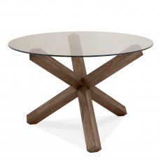 Turin Glass 4 Seater Table - Dark Oak Legs & 4 Cezanne Grey Velvet Chairs - Gold Legs