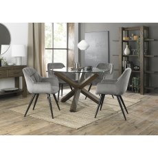 Turin Glass 4 Seater Table - Dark Oak Legs & 4 Dali Grey Velvet Chairs