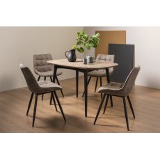 Vintage Weathered Oak 4 Seater Dining Table with Peppercorn Legs & 4 Seurat Tan Faux Suede Fabric Chairs with Sand Black Powder Coated Legs