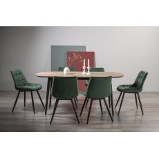 Vintage Weathered Oak 6 Seater Table & 6 Seurat Green Velvet Chairs