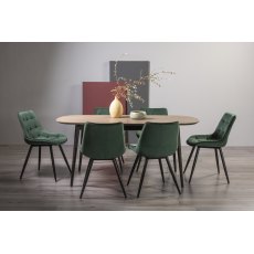 Vintage Weathered Oak 6-8 Seater Table & 6 Seurat Green Velvet Chairs
