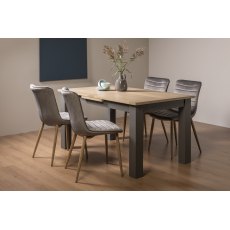 Oakham Scandi Oak 4-6 Seater Dining Table with Dark Grey Legs & 4 Eriksen Grey Velvet Fabric Chairs with Grey Rustic Oak Effect Legs