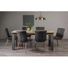 Oakham Scandi Oak 6-8 Seater Dining Table with Dark Grey Legs & 6 Eriksen Dark Grey Faux Leather Chairs with Grey Rustic Oak Effect Legs