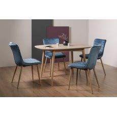 Dansk Scandi Oak 4 Seater Dining Table & 4 Eriksen Petrol Blue Velvet Fabric Chairs with Grey Rustic Oak Effect Legs