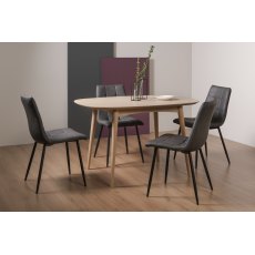 Dansk Scandi Oak 4 Seater Dining Table & 4 Mondrian Dark Grey Faux Leather Chairs with Sand Black Powder Coated Legs