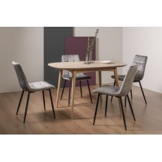 Dansk Scandi Oak 4 Seater Dining Table & 4 Mondrian Grey Velvet Fabric Chairs with Sand Black Powder Coated Legs