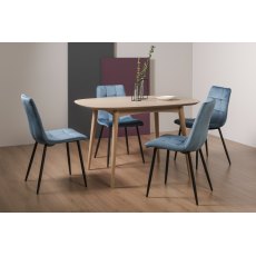 Dansk Scandi Oak 4 Seater Dining Table & 4 Mondrian Petrol Blue Velvet Fabric Chairs with Sand Black Powder Coated Legs