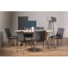 Dansk Scandi Oak 6 Seater Dining Table & 6 Eriksen Dark Grey Faux Leather Chairs with Grey Rustic Oak Effect Legs