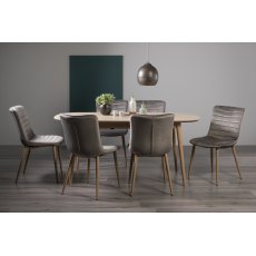 Dansk Scandi Oak 6-8 Seater Dining Table & 6 Eriksen Grey Velvet Fabric Chairs with Grey Rustic Oak Effect Legs