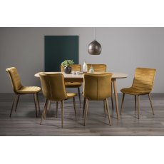 Dansk Scandi Oak 6-8 Seater Dining Table & 6 Eriksen Mustard Velvet Fabric Chairs with Grey Rustic Oak Effect Legs
