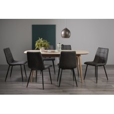 Dansk Scandi Oak 6-8 Seater Table & 6 Mondrian Dark Grey Faux Leather Chairs