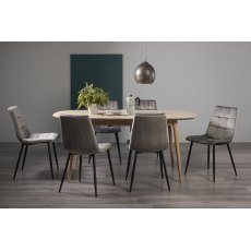 Dansk Scandi Oak 6-8 Seater Table & 6 Mondrian Grey Velvet Chairs