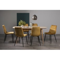Dansk Scandi Oak 6-8 Seater Dining Table & 6 Mondrian Mustard Velvet Fabric Chairs with Sand Black Powder Coated Legs