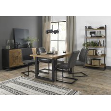 Indus Rustic Oak 4-6 Seater Dining Table with Peppercorn Legs & 4 Lewis Distressed Dark Grey Fabric Cantilever Chairs with Sand Black Powder Coated Frame
