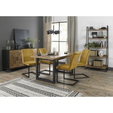 Indus Rustic Oak 4-6 Seater Table & 4 Lewis Mustard Velvet Cantilever Chairs