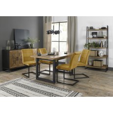 Indus Rustic Oak 4-6 Seater Dining Table with Peppercorn Legs & 4 Lewis Mustard Velvet Cantilever Chairs with Sand Black Powder Coated Frame