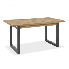 Indus Rustic Oak 4-6 Seater Dining Table with Peppercorn Legs & 4 Lewis Petrol Blue Velvet Cantilever Chairs with Sand Black Powder Coated Frame