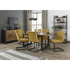 Indus Rustic Oak 6-8 Seater Dining Table with Peppercorn Legs & 6 Lewis Mustard Velvet Cantilever Chairs with Sand Black Powder Coated Frame