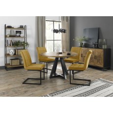 Indus Rustic Oak 4 Seater Dining Table with Peppercorn Legs & 4 Lewis Mustard Velvet Cantilever Chairs with Sand Black Powder Coated Frame