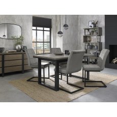 Tivoli Weathered Oak 4-6 Seater Dining Table with Peppercorn Legs & 4 Lewis Grey Velvet Cantilever Chairs with Sand Black Powder Coated Frame