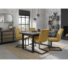Tivoli Weathered Oak 4-6 Seater Dining Table with Peppercorn Legs & 4 Lewis Mustard Velvet Cantilever Chairs with Sand Black Powder Coated Frame