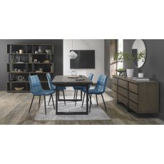 Tivoli Weathered Oak 4-6 Seater Dining Table with Peppercorn Legs & 4 Mondrian Petrol Blue Chairs with Sand Black Powder Coated Legs
