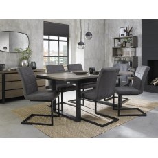 Tivoli Weathered Oak 6-8 Seater Dining Table with Peppercorn Legs & 6 Lewis Distressed Dark Grey Fabric Cantilever Chairs with Sand Black Powder Coated Frame