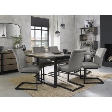 Tivoli Weathered Oak 6-8 Seater Dining Table with Peppercorn Legs & 6 Lewis Grey Velvet Cantilever Chairs with Sand Black Powder Coated Frame
