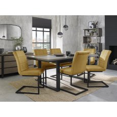 Tivoli Weathered Oak 6-8 Seater Dining Table with Peppercorn Legs & 6 Lewis Mustard Velvet Cantilever Chairs with Sand Black Powder Coated Frame