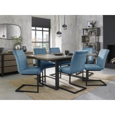 Tivoli Weathered Oak 6-8 Seater Dining Table with Peppercorn Legs & 6 Lewis Petrol Blue Cantilever Chairs with Sand Black Powder Coated Frame