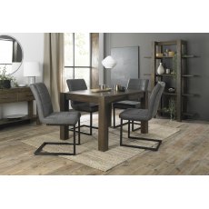 Turin Dark Oak 4-6 Seater Dining Table & 4 Lewis Distressed Dark Grey Fabric Cantilever Chairs with Sand Black Powder Coated Frame