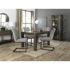 Turin Dark Oak 4-6 Seater Dining Table & 4 Lewis Grey Velvet Cantilever Chairs with Sand Black Powder Coated Frame