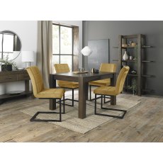 Turin Dark Oak 4-6 Seater Table & 4 Lewis Mustard Velvet Cantilever Chairs
