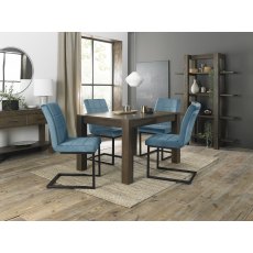 Turin Dark Oak 4-6 Seater Table & 4 Lewis Petrol Blue Cantilever Chairs