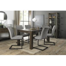 Turin Dark Oak 6-8 Seater Dining Table & 6 Lewis Grey Velvet Cantilever Chairs with Sand Black Powder Coated Frame
