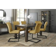 Turin Dark Oak 6-8 Seater Table & 6 Lewis Mustard Velvet Cantilever Chairs