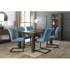 Turin Dark Oak 6-8 Seater Dining Table & 6 Lewis Petrol Blue Cantilever Chairs with Sand Black Powder Coated Frame