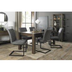 Turin Dark Oak 6-10 Seater Dining Table & 6 Lewis Distressed Dark Grey Fabric Cantilever Chairs with Sand Black Powder Coated Frame