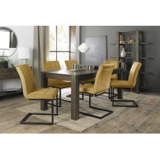 Turin Dark Oak 6-10 Seater Dining Table & 6 Lewis Mustard Velvet Cantilever Chairs with Sand Black Powder Coated Frame